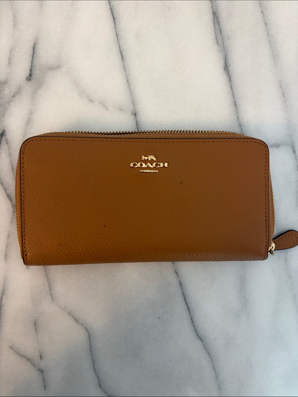 Coach Leather Zip Wallet in Cognac Brown